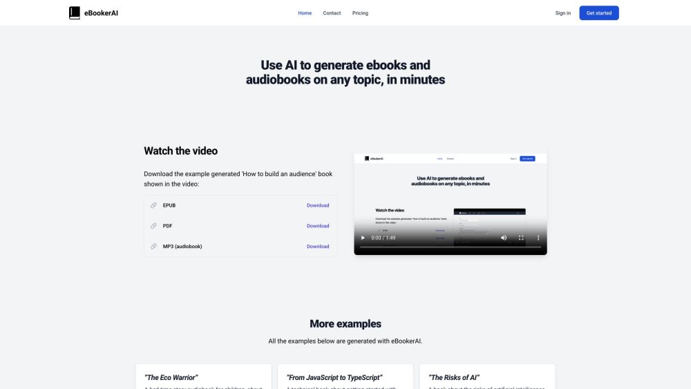 eBookerAI: AI-Generated eBooks & Audiobooks in Minutes for All
