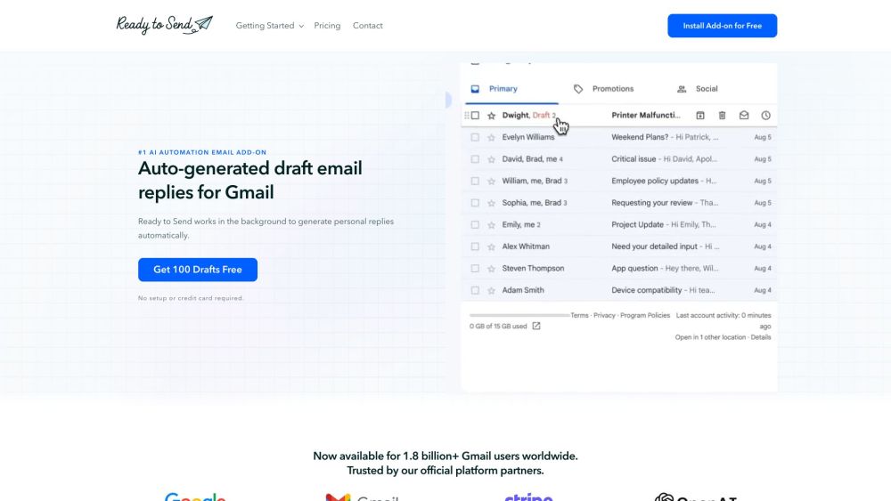 Ready to Send: AI Gmail Add-On : Automate Replies, Boost Productivity