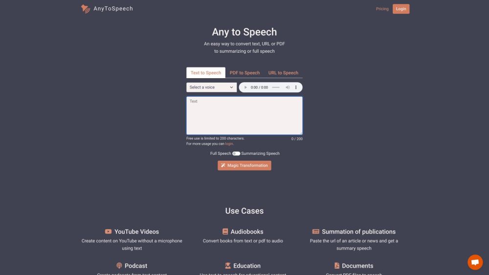 AnyToSpeech: Convert Text, PDFs, Docs, Images to Speech Online