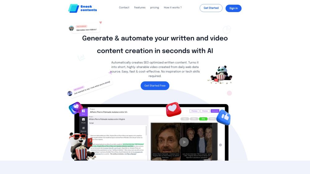 SnackContent: AI-Powered Content Creation, SEO Boost & Video Snippets