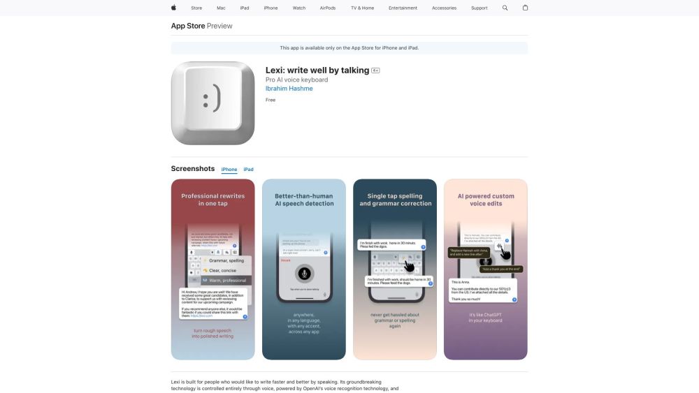 Lexi: AI & Voice Command Keyboard : Whisper Dictation, GPT-4 Editing