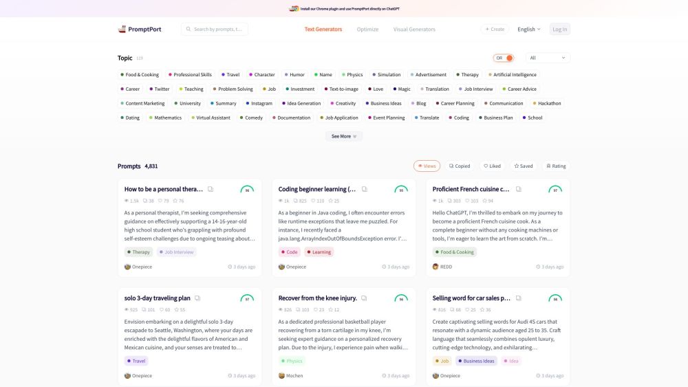PromptPort : Vast Library, Unique Prompts, Spark Stories, Ignite Creativity