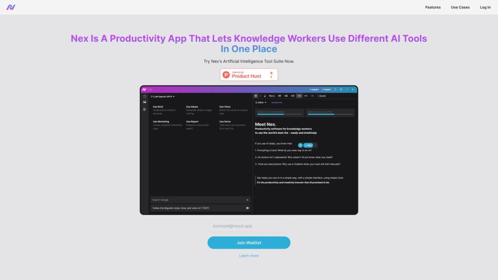 Nex: AI-Boosted Productivity, Task Streamlining, Enhanced Creativity