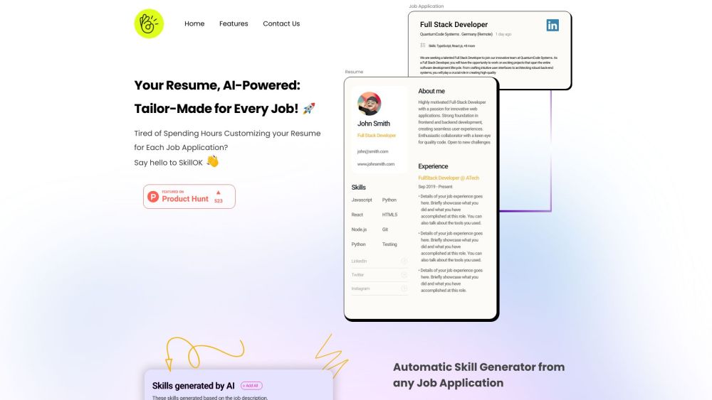 SkillOk: AI Resume Builder Scanning, Matching, Highlighting Skills