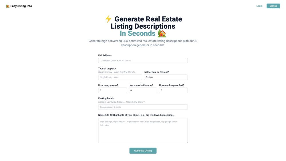 EasyListing.Info: AI-Powered SEO Real Estate Descriptions