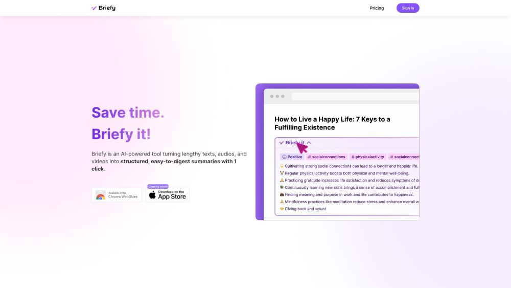 Briefy: AI Summarizes Texts, Audios, Videos—Save Time, Enhance Focus