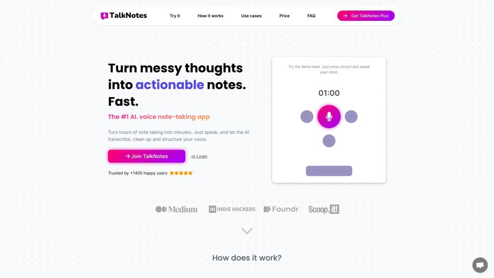 TalkNotes: AI Transcription, 50+ Languages, Summaries, Free Trial