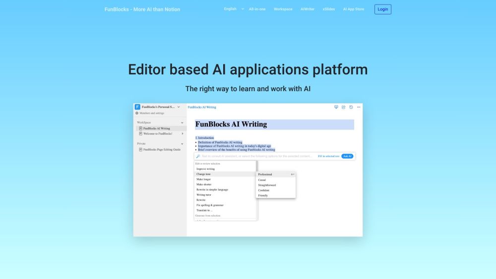 FunBlocks: AI Writing, No-Code Dev & Real-Time Collaboration Hub