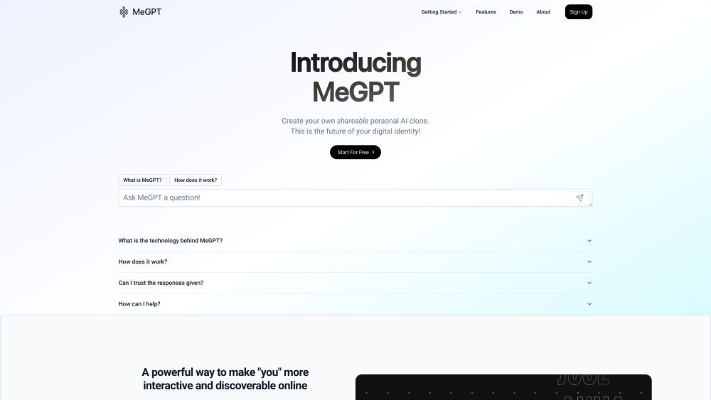 MeGPT: AI Clone Creation for Enhanced Online Interaction : 24/7 Engagement, Boost Discoverability, Elevate Interaction