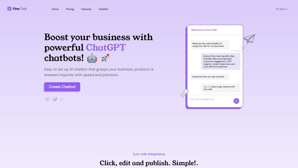 FineTalk : AI Chatbot for Business, Fast, Precise Answers, Easy Setup