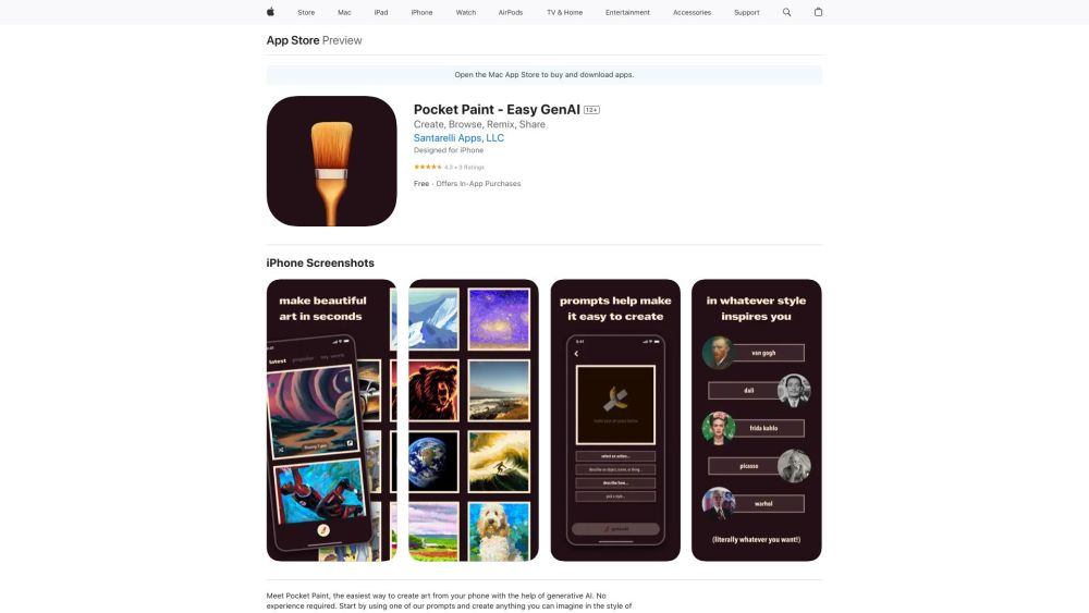 Pocket Paint: AI Art Creation, User-Friendly Mobile App