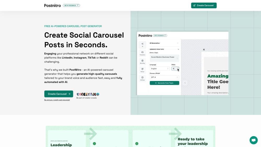 PostNitro: AI-Powered Carousel Creation for Social Media : Stunning, Customizable Carousels in Minutes