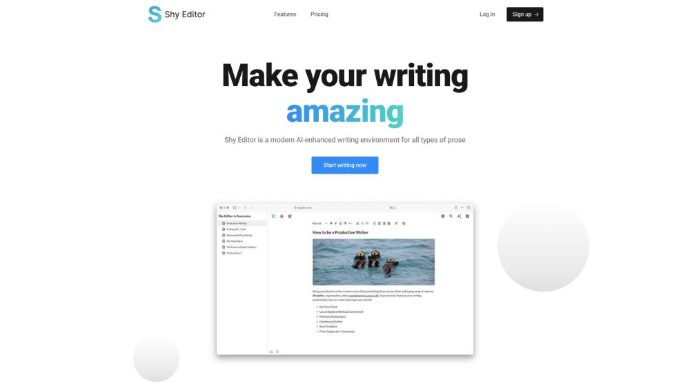 Shy Editor: AI Suggestions, Seamless Organization, Distraction-Free Writing