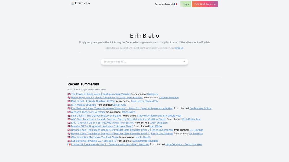 EnfinBref.io : AI Video Summarizer, Quick Overviews, Paste URL, Save Time