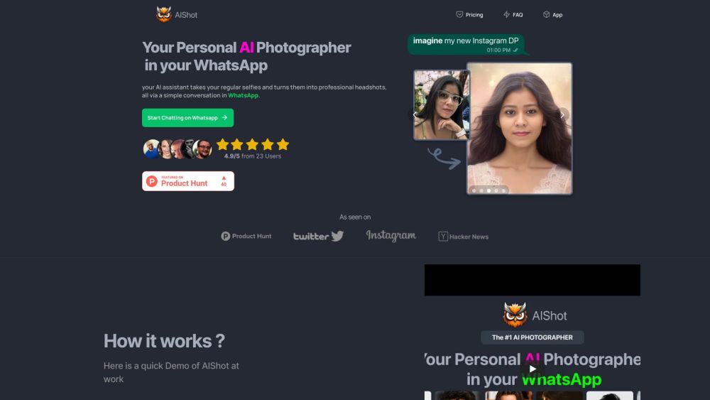 AiShot: AI Photographer for Pro Headshots & Custom Selfies – Transform selfies into professional-quality shots with AI customization on WhatsApp.