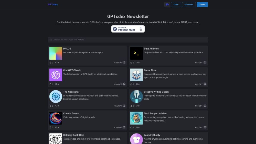 GPTsdex: Discover, Share & Boost 10K+ Custom GPTs for All Skill Levels