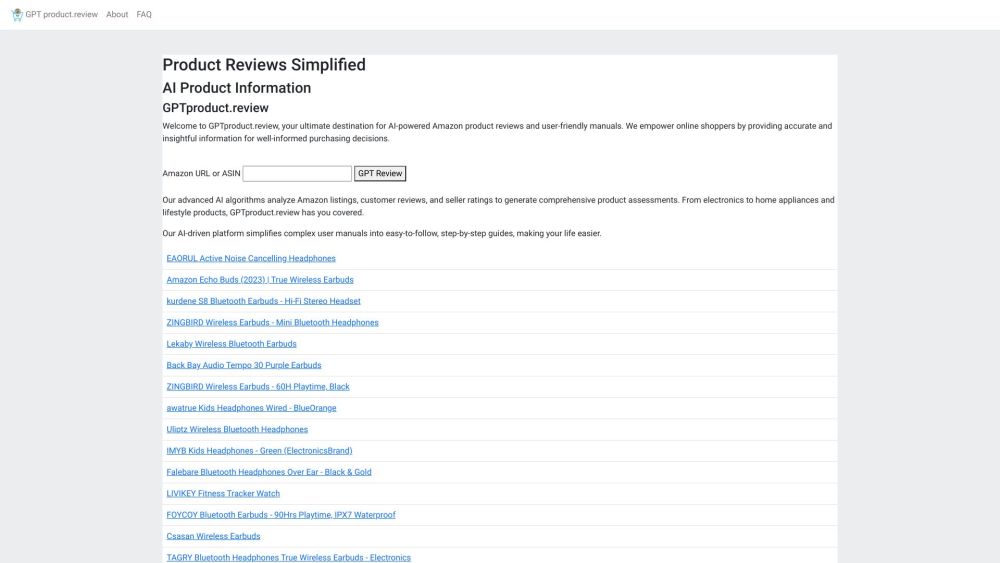 GPTproduct.review: AI Amazon Reviews & Simplified User Guides