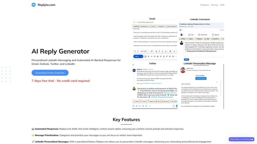 Replyio.com: AI Response Generator for Gmail, Outlook & Social Media : Instant Smart Replies Across Email & Social Platforms