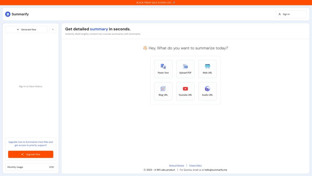 Summarify: AI Tool : 19+ Languages, Customize Tone, Free PDF/Video/Web Summaries