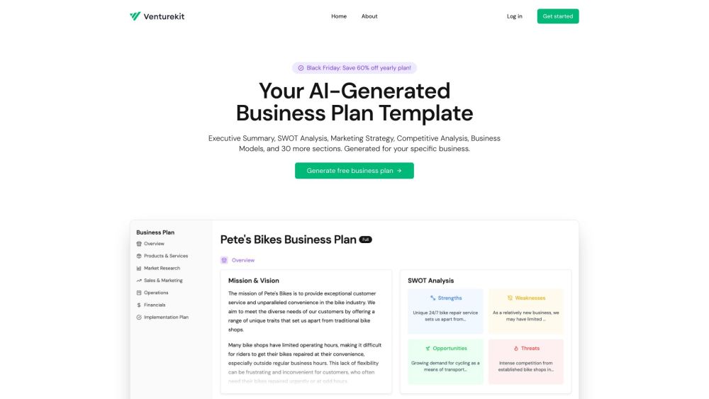 Venturekit: AI-Tailored Business Plans, Marketing Ideas, Targets