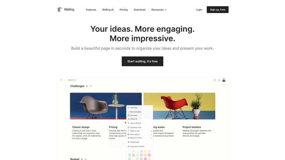 Walling: AI-Powered Work Organization & Idea Presentation Tool