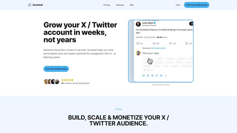 Snowball: AI-Crafted X/Twitter Posts & Replies for Rapid Growth