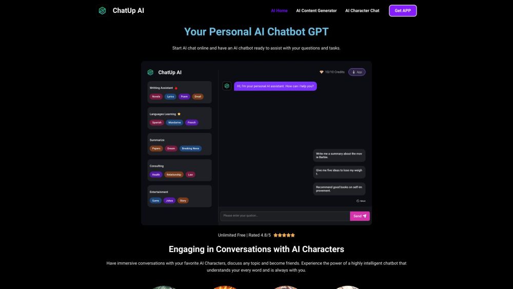 ChatUp AI : Dynamic Chats, Instant Help, Unique AI Characters