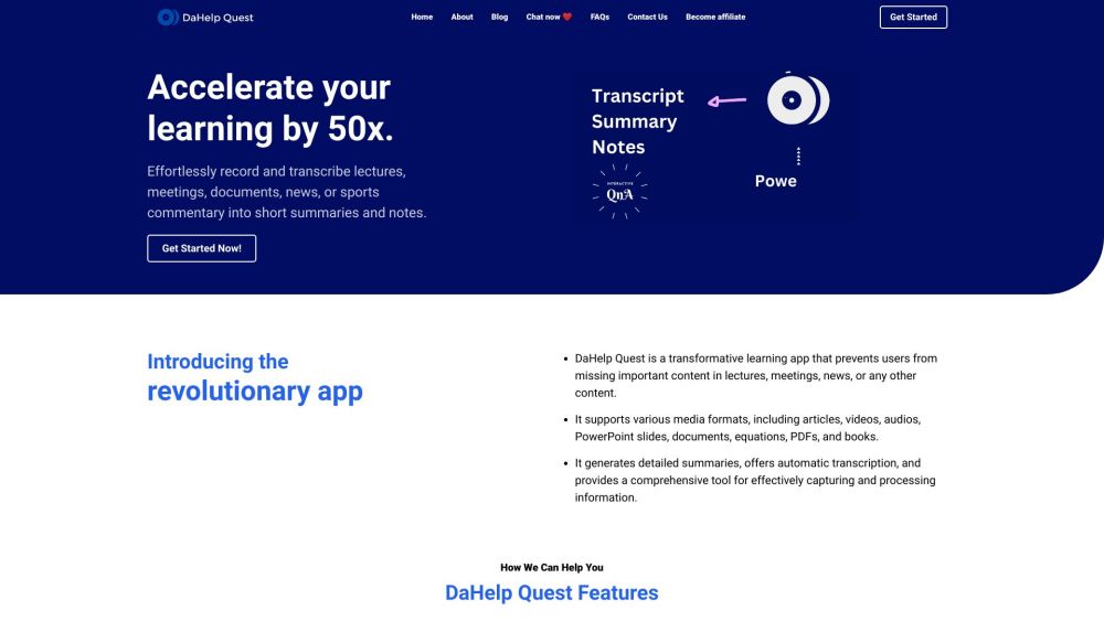 DaHelp Quest: Capture, Summarize, Transcribe, Boost Learning Efficiency