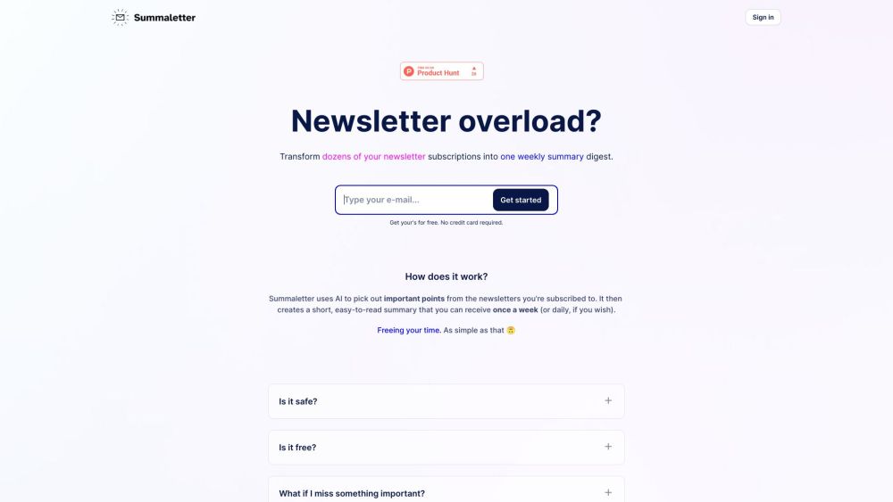 Summaletter: AI Curated Weekly Digest, Simplify Inbox, Save Time