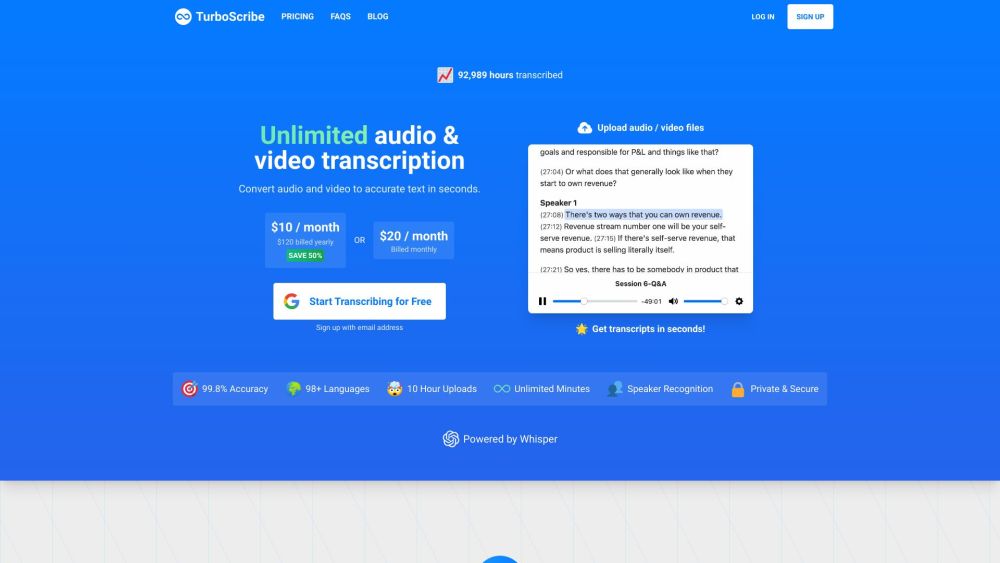 TurboScribe: AI Transcription, 98+ Languages, Unlimited, Accurate