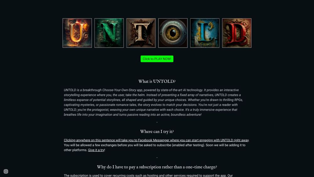 UNTOLD: AI-Powered, Interactive Stories, Shape Your OwnAdventure
