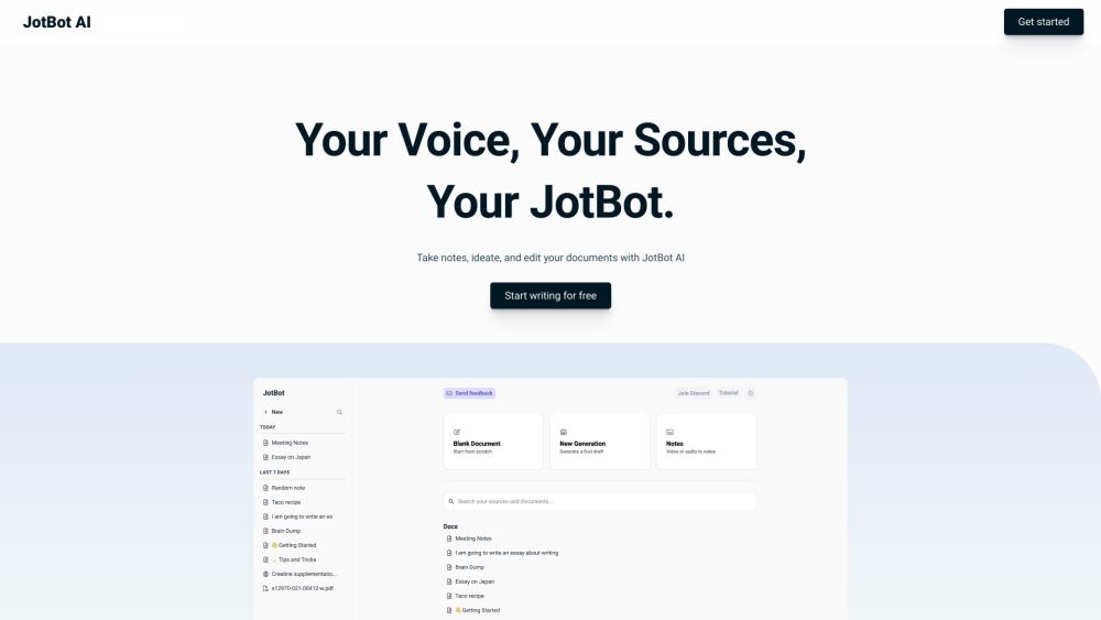 JotBot AI: Mimic Style, Real-Time Notes, Source Management, Advanced Editing