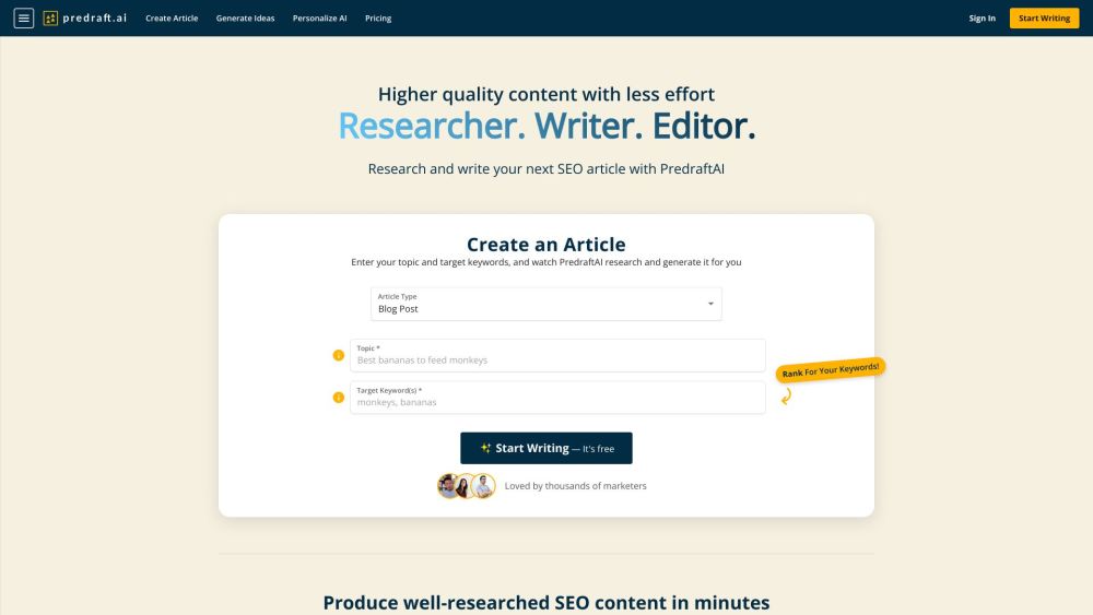 Predraft.ai : 1-Click SEO Research, AI Writing, Boost Rankings