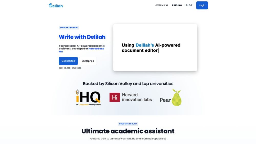 Delilah : Harvard & MIT AI, Instant Essay Help, Step-by-Step Guidance