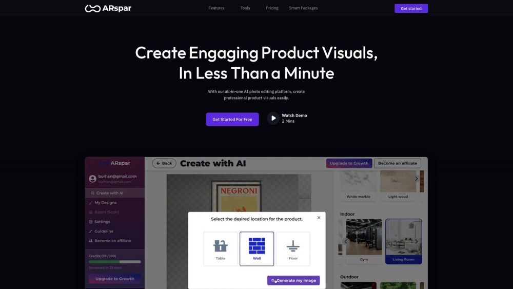 ARspar : Free AI Photo Editing for Pro Designs, No Cost