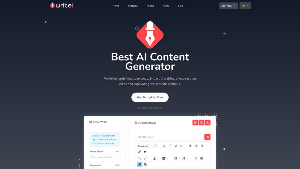 Writei: AI Content Generator for Blogs, Articles & Social Media Posts