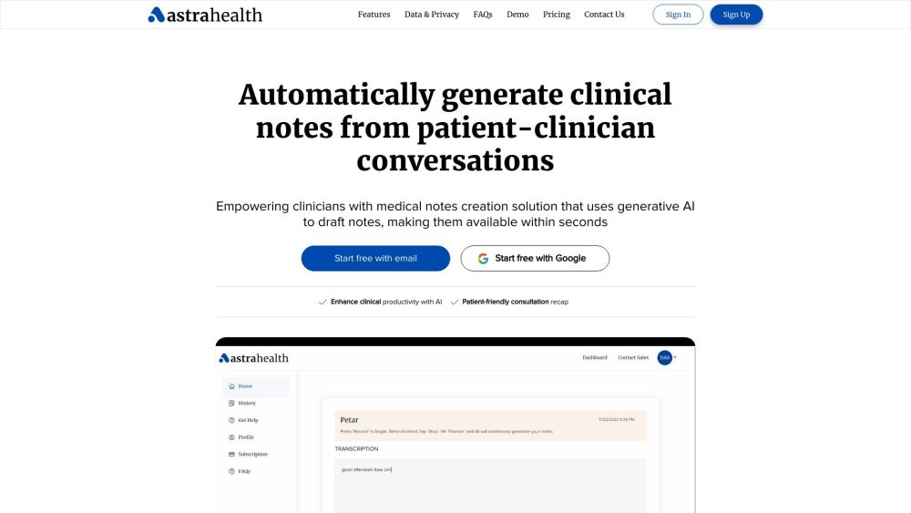 Astra Health: AI Clinical Notes from Patient Talks - Save Time & Improve Documentation Efficiency