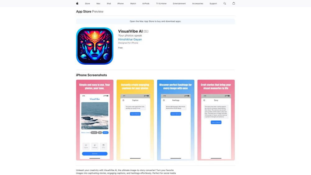 VisualVibe AI : Auto Captions, Hashtags & Stories from Photos