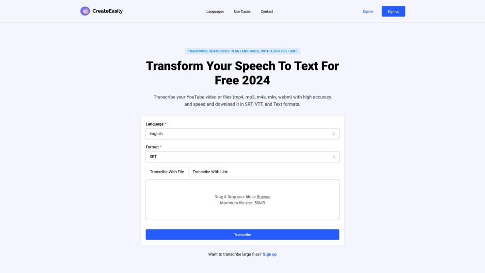 CreateEasily: Free Speech-to-Text, YouTube, 99 Languages, Encryption