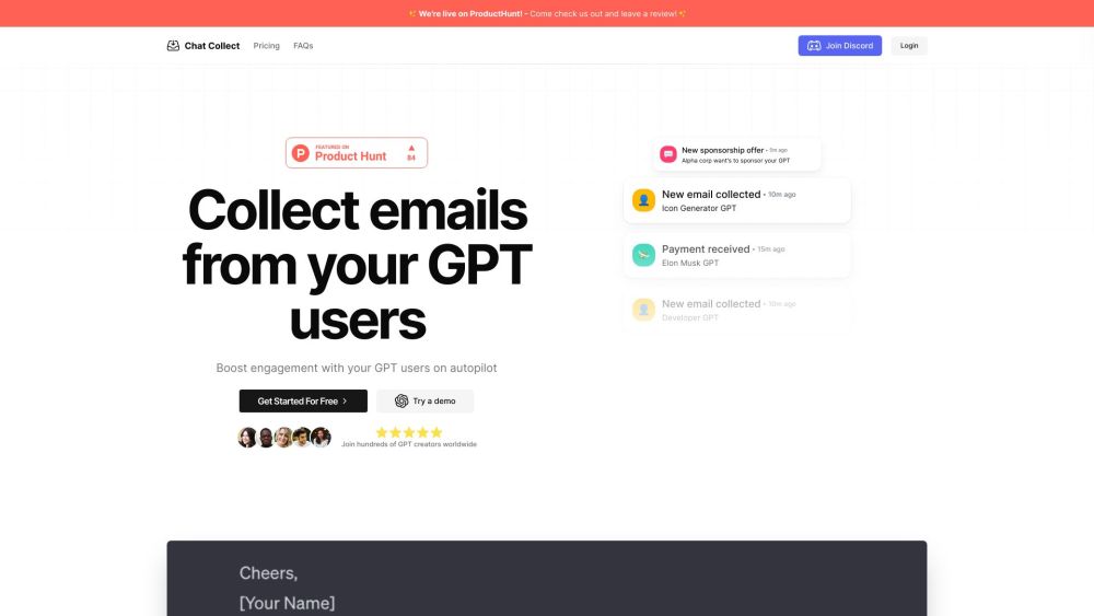 Chat Collect : Gather Emails, Boost Engagement, Grow Fast
