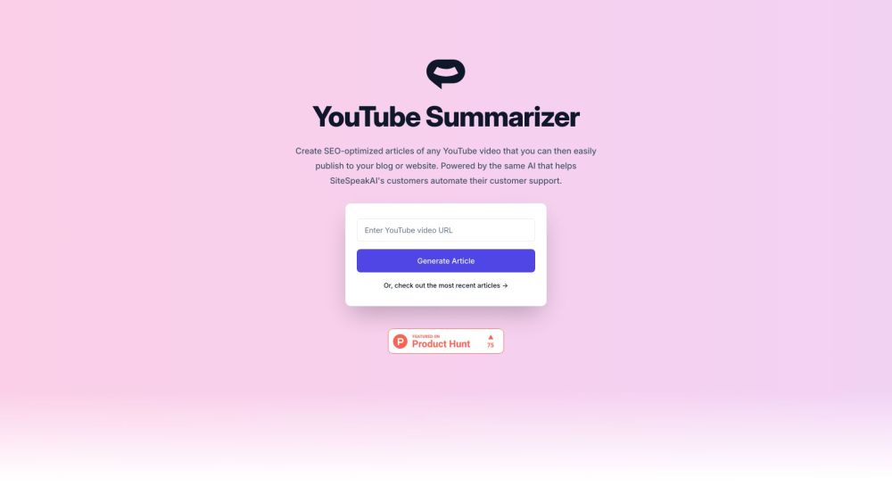 SiteSpeakAI: AI-Driven SEO Articles from YouTube, Boost Reach & Save Time