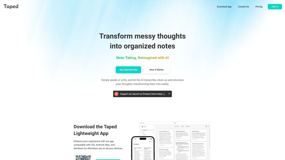 Taped.ai: AI Transcriptions, Summaries, Organize Thoughts, Productivity