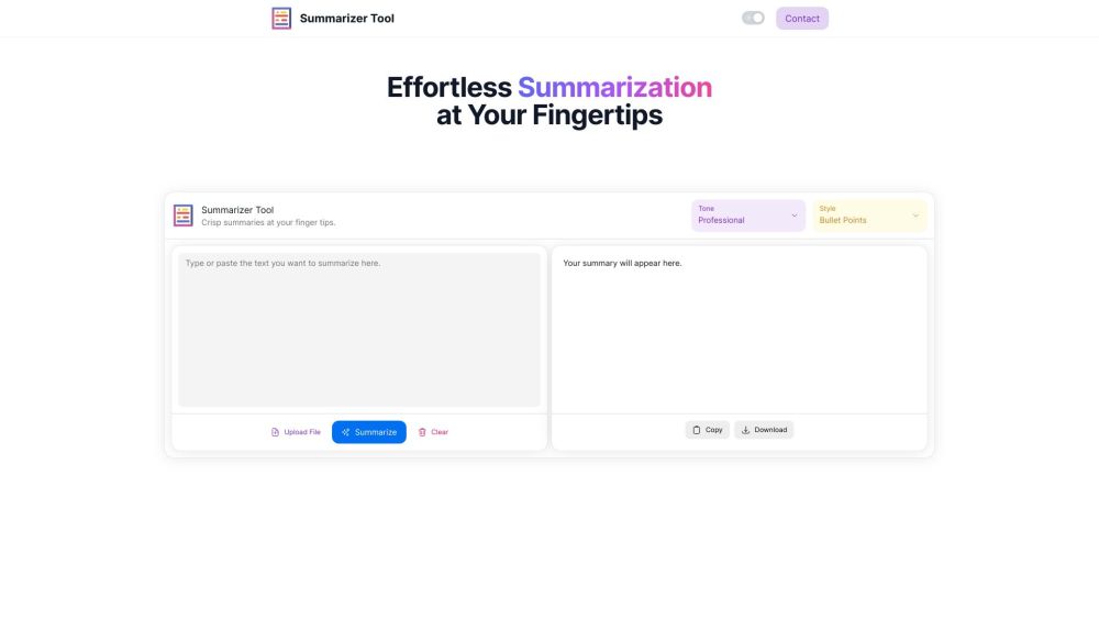 Summarizer Tool : AI-Powered, Instant, One-Click Text Summaries