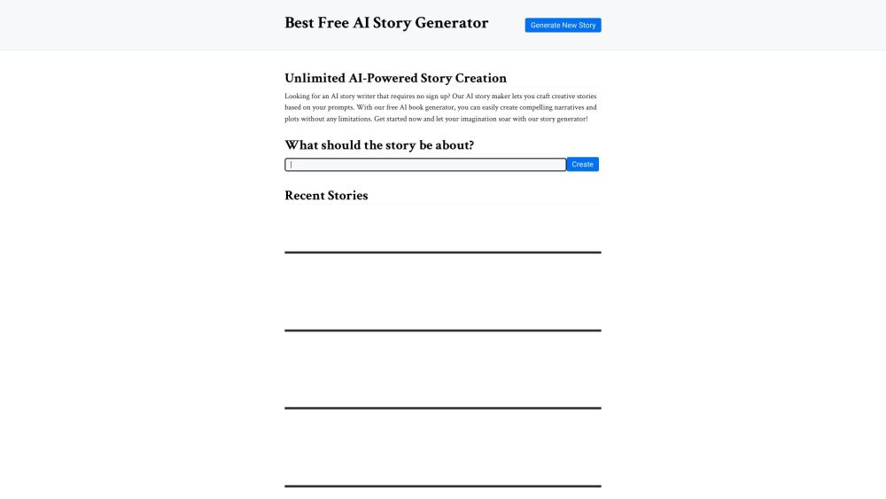 AI Story Generator : Free Tool, Limitless Creativity, No Sign-Up Required