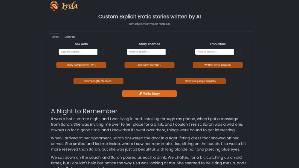 Erota AI: Custom Erotic Tales, Tailored Fantasies, Limitless Desires