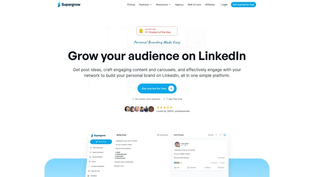 Supergrow : Profile Optimization, Content Strategy, Networking Tool