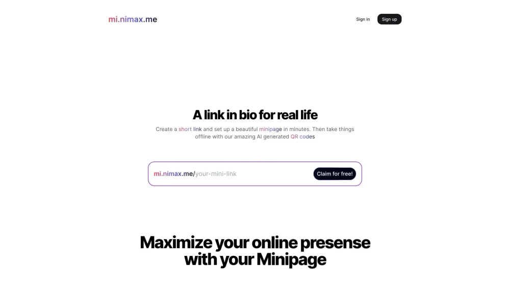 Mi.nimax.me: Short Links, AI QR Codes & Business Cards
