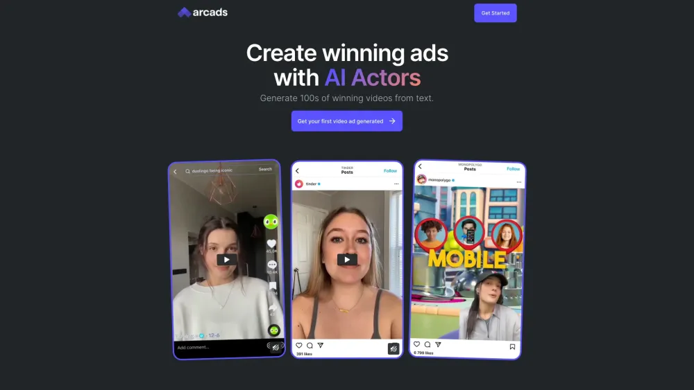Arcads: AI-Driven Tool for Crafting Engaging Video Ads: Create Captivating Content Fast with AI