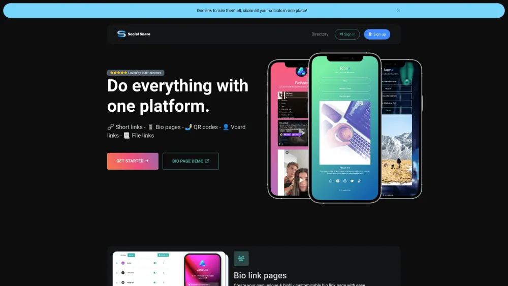 Social Share: All-in-One Tool, Bio Link Directory, Boost Engagement