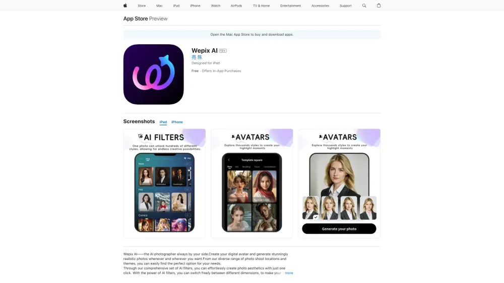Wepix AI: 24/7 AI Photographer & Avatar Creator : Lifelike Photos On Demand